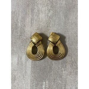 Givenchy New York Paris Goldtone Door Knocker Clip Earrings Vtg Runway Couture